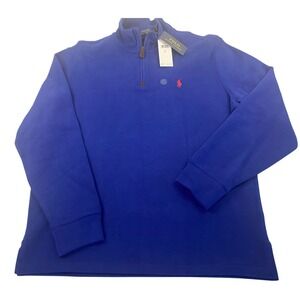 Polo Ralph Lauren Men's Royal Blue 1/4 Zip Cotton Red Logo Pullover Size L *NWT
